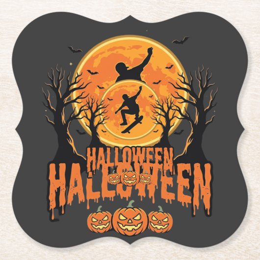 Halloween Skateboard Maan Ontwerp Halloween Kartonnen Onderzetters (Voorkant)