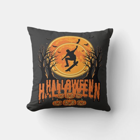 Halloween Skateboard Maan Ontwerp Halloween Kussen (Voorkant)