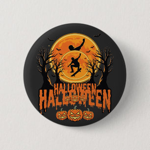 Halloween Skateboard Maan Ontwerp Halloween Ronde Button 5,7 Cm