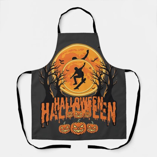 Halloween Skateboard Maan Ontwerp Halloween Schort (Voorkant)
