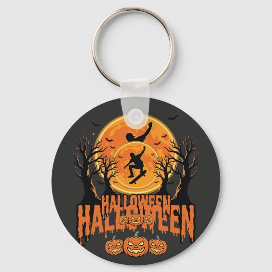 Halloween Skateboard Maan Ontwerp Halloween Sleutelhanger (Voorkant)