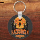 Halloween Skateboard Maan Ontwerp Halloween Sleutelhanger (Voorkant)