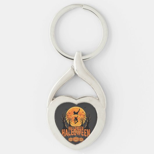 Halloween Skateboard Maan Ontwerp Halloween Sleutelhanger (Voorkant)