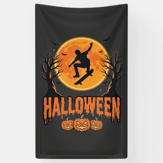Halloween Skateboard Maan Ontwerp Halloween Spandoek (Verticaal)