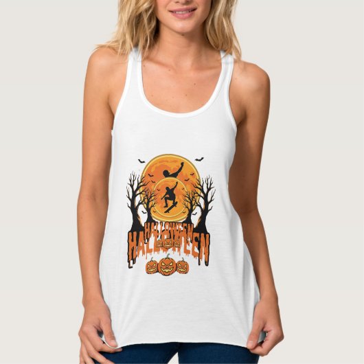 Halloween Skateboard Maan Ontwerp Halloween Tanktop (Voorkant)