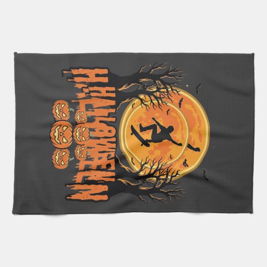 Halloween Skateboard Maan Ontwerp Halloween Theedoek (Horizontaal)