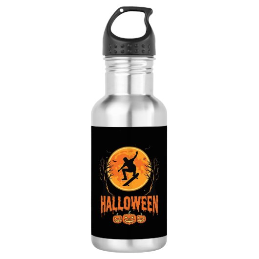 Halloween Skateboard Maan Ontwerp Halloween Waterfles (Voorkant)