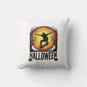 Halloween Skateboard Maan Vintage Vector Design_1 Kussen