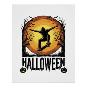 Halloween Skateboard Maan Vintage Vector Design_1 Perfect Poster