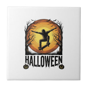 Halloween Skateboard Maan Vintage Vector Design_1 Tegeltje