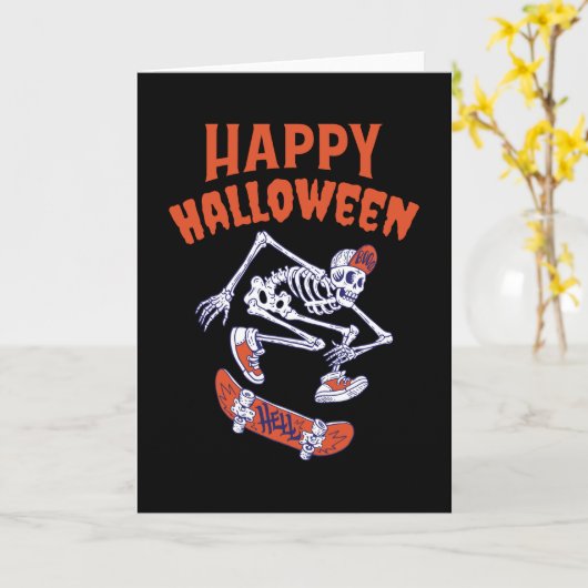 Halloween Skateboard Skeleton Kaart (Gele Bloem)