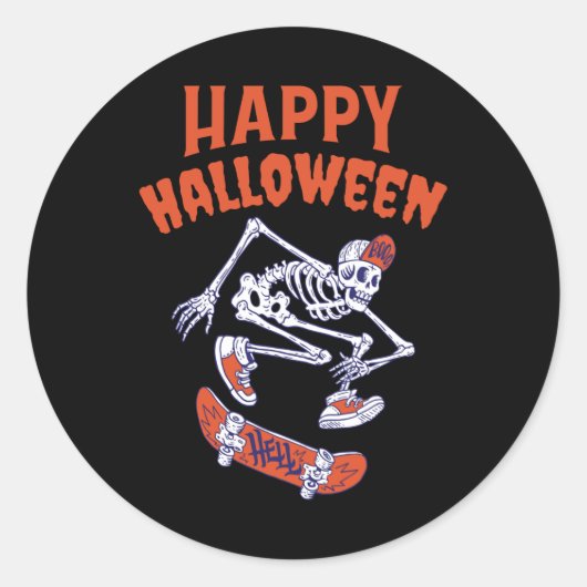 Halloween Skateboard Skeleton Ronde Sticker (Voorkant)