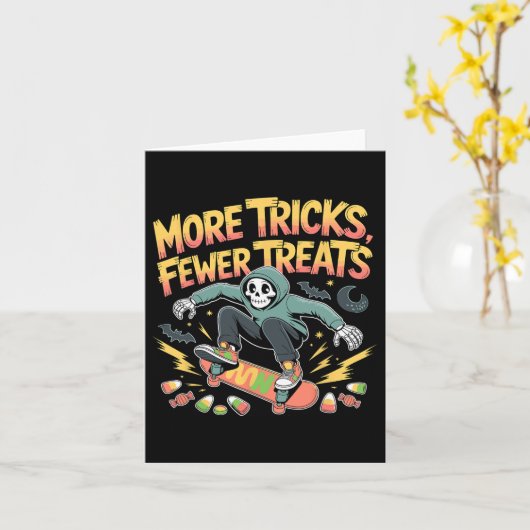 Halloween Skateboard Tricks Skeleton Snoep Jeugd Kaart (Gele Bloem)