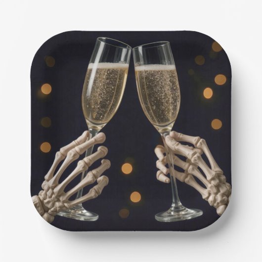 Halloween Skelet Champagne Toast Papieren Bordje (Voorkant)