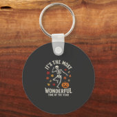 Halloween Skelet Dans Pompoen Herfst Sleutelhanger (Voorkant)