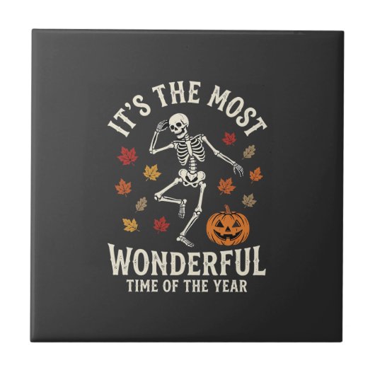 Halloween Skelet Dans Pompoen Herfst Tegeltje (Voorkant)