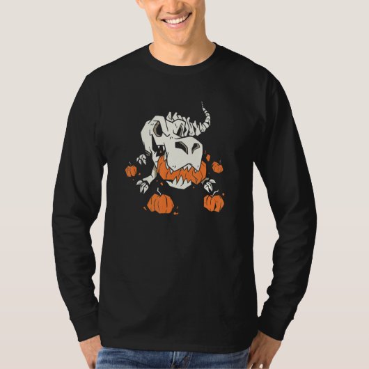 Halloween Skelet Dinosaurus Pompoen T-shirt (Voorkant)