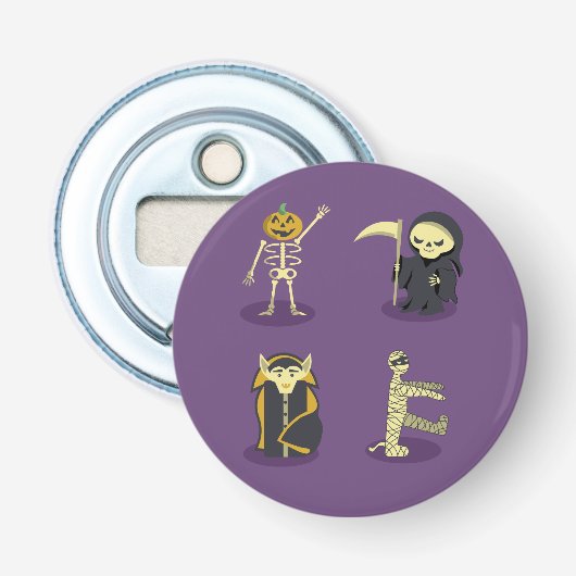 Halloween Skelet Dracula Mummy Grim Reaper Button Flesopener (Voorkant)
