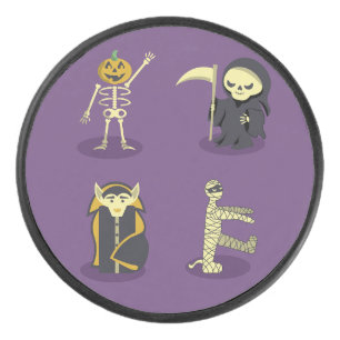 Halloween Skelet Dracula Mummy Grim Reaper Hockey Puck