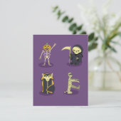Halloween Skelet Dracula Mummy Grim Reaper Kaart (Staand voorkant)