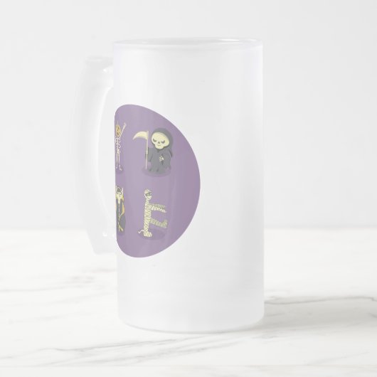 Halloween Skelet Dracula Mummy Grim Reaper Matglas Bierpul (Voorkant links)