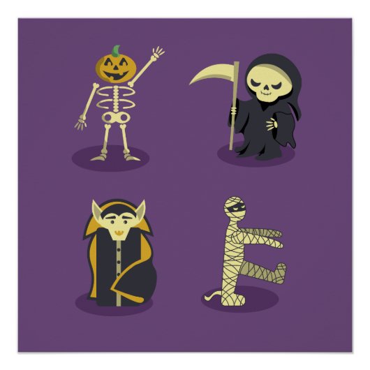 Halloween Skelet Dracula Mummy Grim Reaper Perfect Poster (Voorkant)