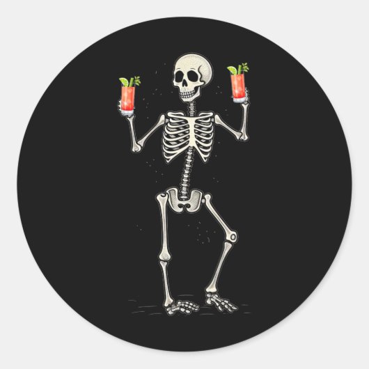 Halloween Skelet Drink Bloody Mary Tail Ronde Sticker (Voorkant)