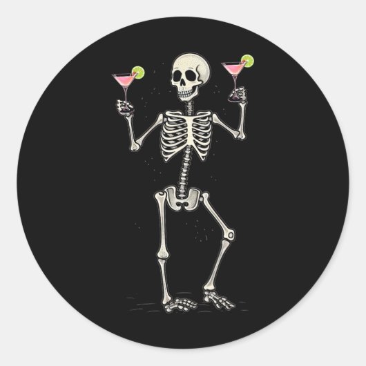 Halloween Skelet Drink Cosmopolitan Tail Ronde Sticker (Voorkant)