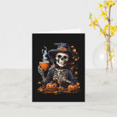 Halloween skelet Drink koffie horror voor vrouwen Kaart (Gele Bloem)