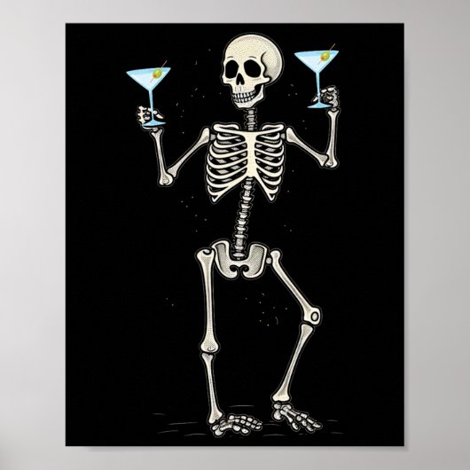 Halloween Skelet Drink Martini Tail Poster (Voorkant)