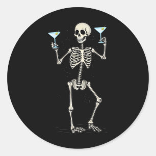 Halloween Skelet Drink Martini Tail Ronde Sticker