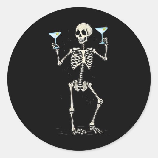Halloween Skelet Drink Martini Tail Ronde Sticker (Voorkant)