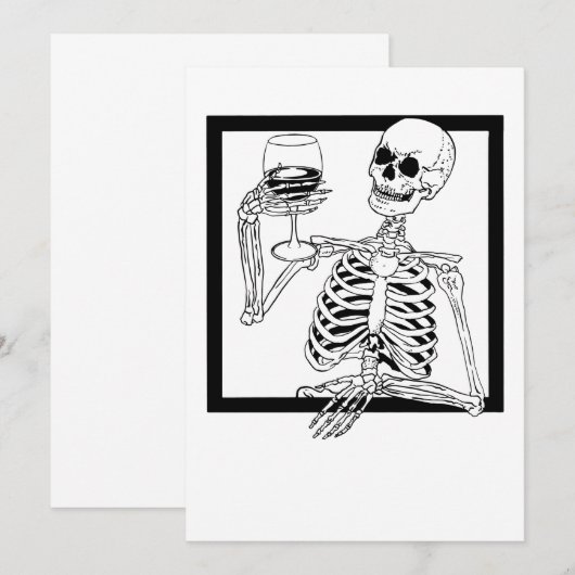 halloween skelet drinkend wijn schedel grappig kaart (Voorkant / Achterkant)