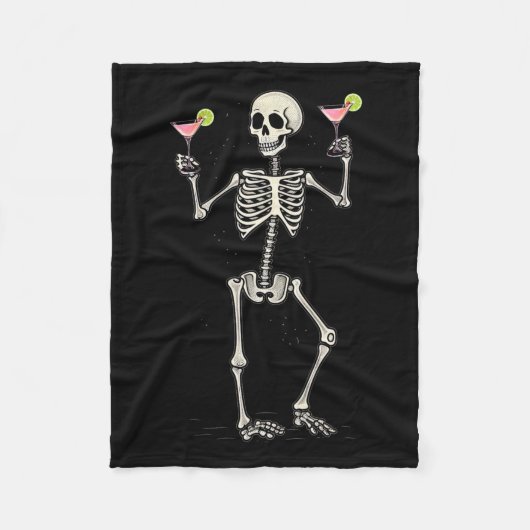 Halloween-skelet drinkt Cosmopolitan-staart Fleece Deken (Voorkant)