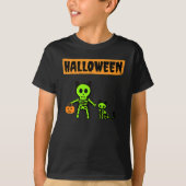 Halloween Skelet en Kat T-shirt (Voorkant)