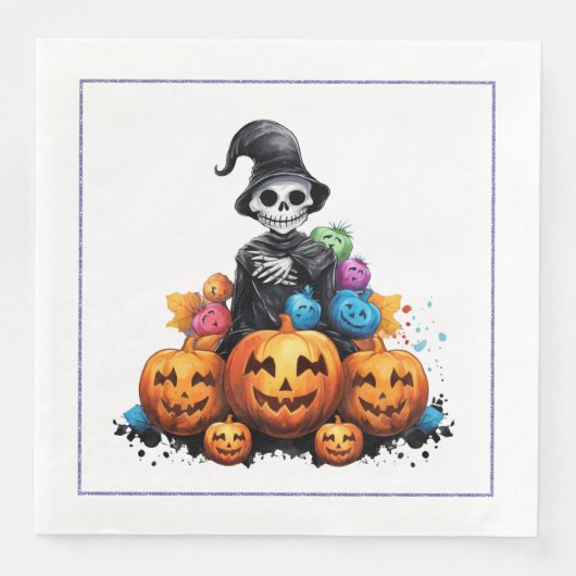Halloween Skelet en Pompoen Diner Servet (Voorkant)