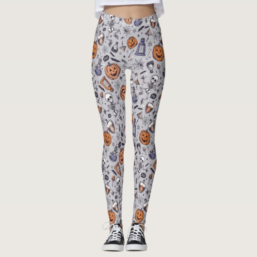 Halloween Skelet en Potions Patroon Leggings (Voorkant)