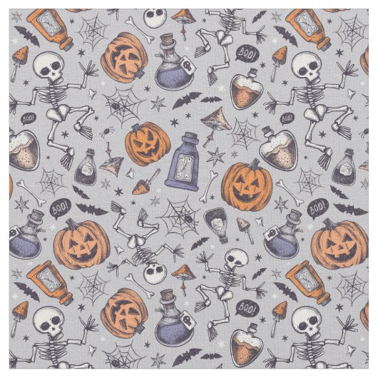 Halloween Skelet en Potions Patroon Stof (Close Up)