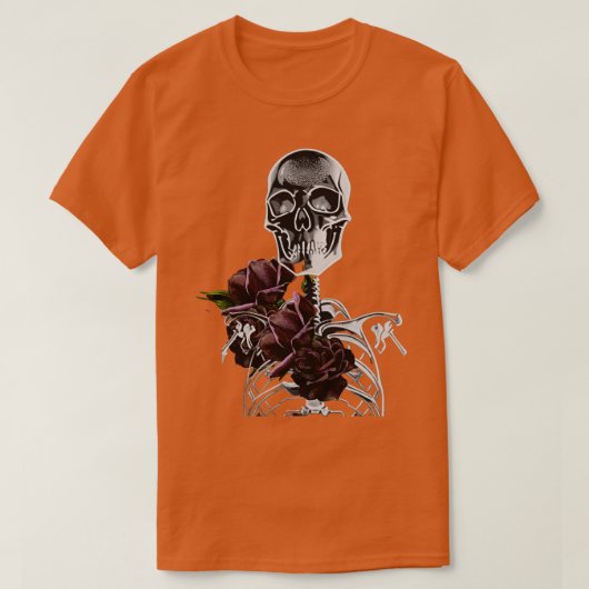 Halloween skelet en roos t-shirt (Design voorkant)