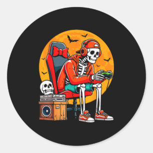 Halloween Skelet Gamer Grappige Video Gaming Hallo Ronde Sticker