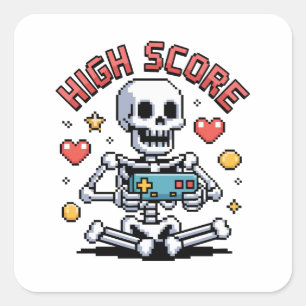 Halloween Skelet Gamer Pixel Video Gamen Vierkante Sticker