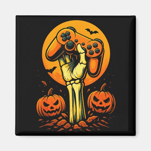 Halloween Skelet Gamer Video Gamecontroller B Magneet (Voorkant)