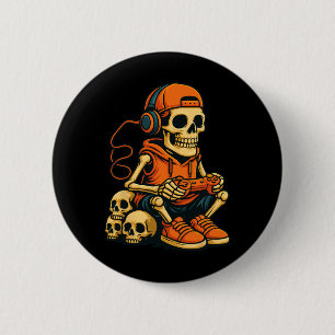 Halloween Skelet Gamer Video Gamen Spook Halloween Ronde Button 5,7 Cm