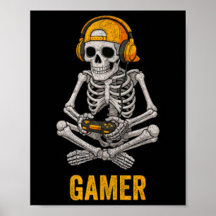 Halloween Skelet Gamer Video Games Grappig Skelet Poster