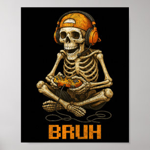 Halloween Skelet Gamer Video Games Grappig Skelet Poster
