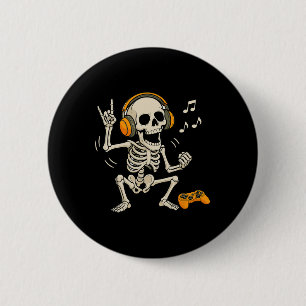 Halloween Skelet Gamer Video Games Grappig Skelet Ronde Button 5,7 Cm
