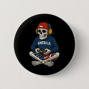 Halloween Skelet Gamer Video Games Grappig Skelet Ronde Button 5,7 Cm