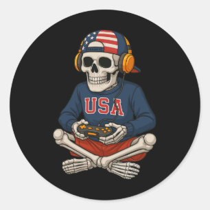 Halloween Skelet Gamer Video Games Grappig Skelet Ronde Sticker