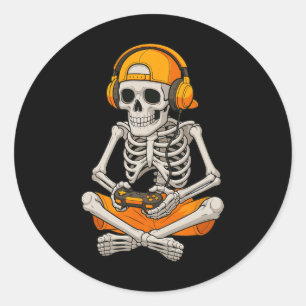 Halloween Skelet Gamer Video Games Grappig Skelet Ronde Sticker
