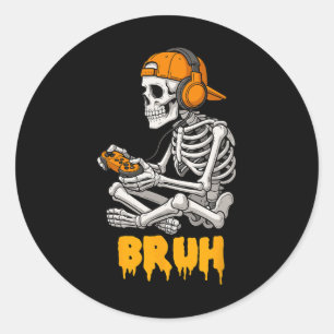 Halloween Skelet Gamer Video Games Grappig Skelet Ronde Sticker